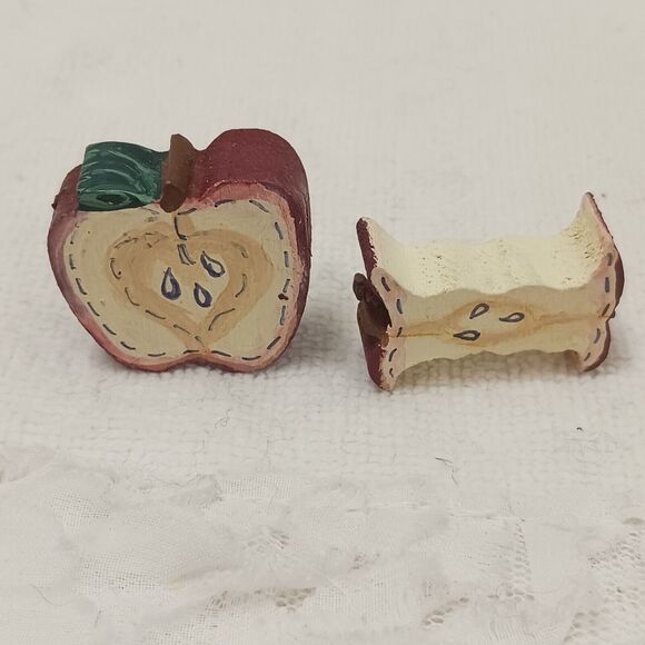 Vintage 2 Apple Shaped Wooden Beads Red Jewelry Making Crafts Loose Art Supply - Picture 4 of 13